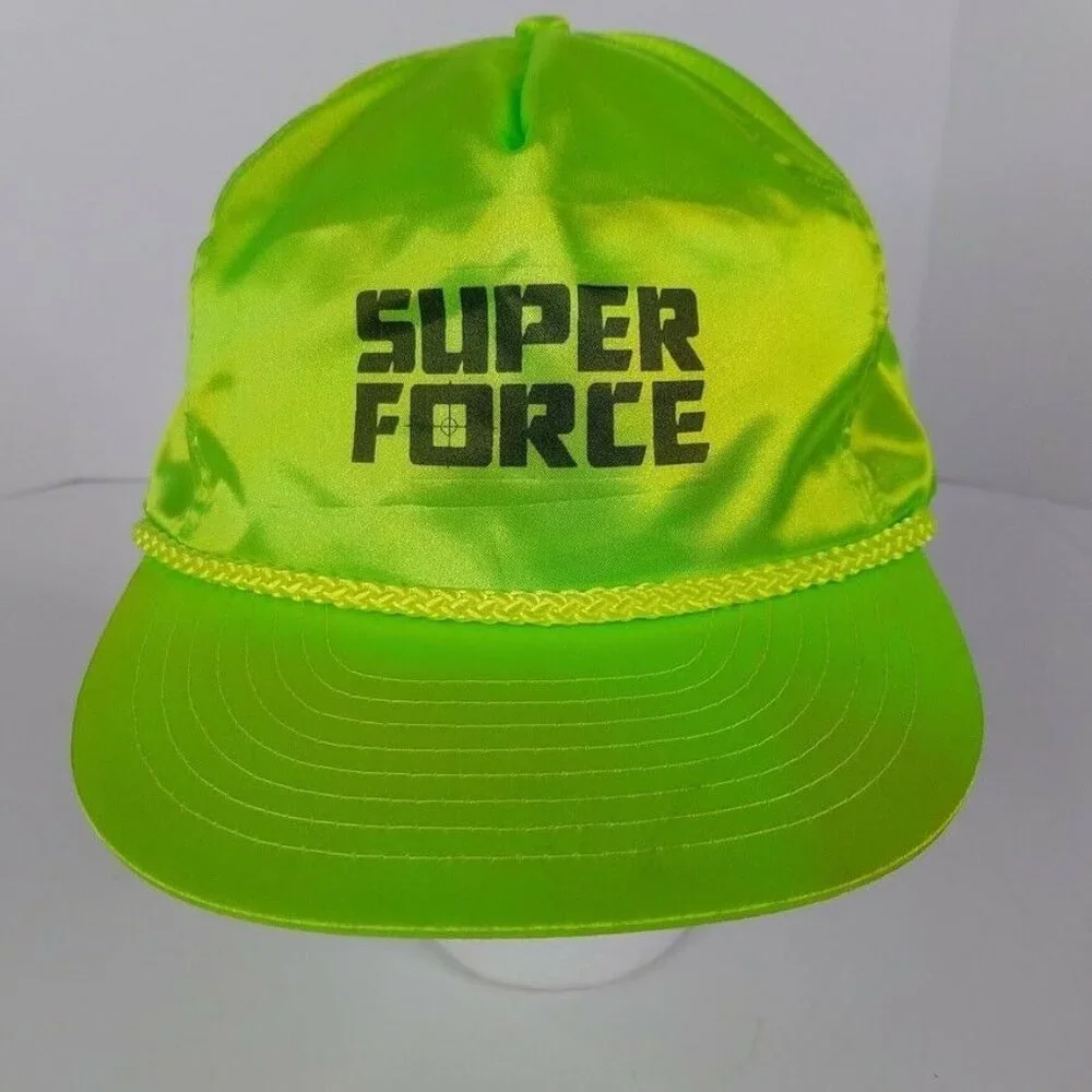 Super Force Cap Vintage 90s TV Show Snapback Hat Neon Green Nylon Rope Glows